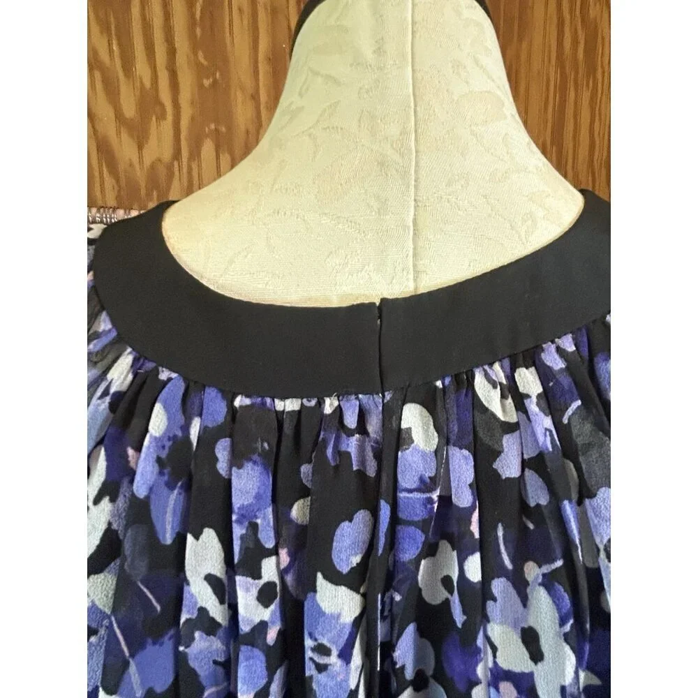 kate Spade New York Hydrangea Silk Chiffon Floral Swing Top S Purple‎ & Black